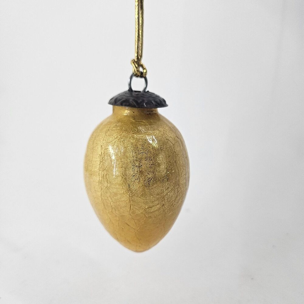 Crate & Barrel Small Gold Mercury Glass Egg Ornament Crackle Finish Holiday